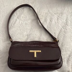 Tignanello Dark Brown Patent Shoulder Bag